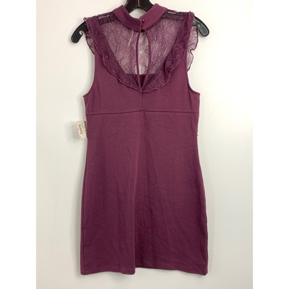 NWT Free People Beaumont Muse Lace Detail Dress Sz S Plum Mock Neck Ruffle 6503 - Picture 11 of 11